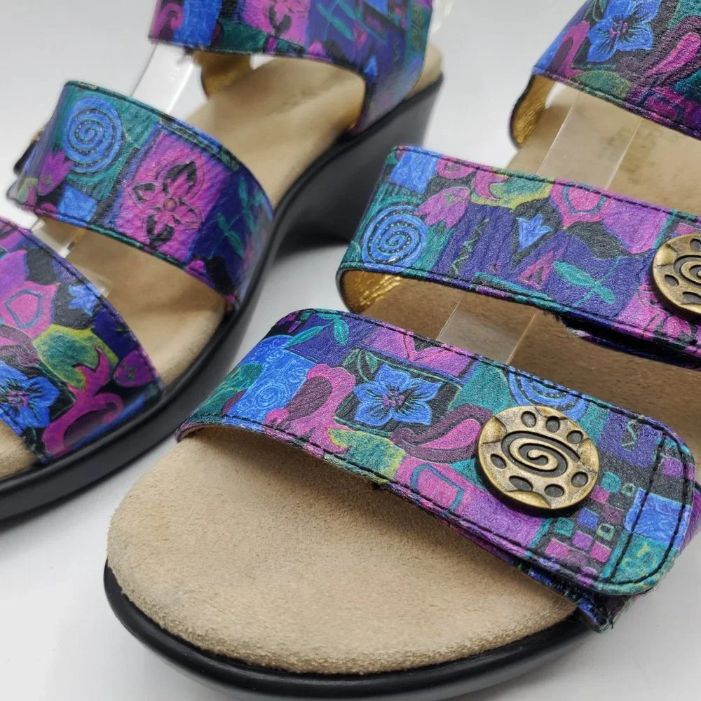 ALEGRIA OLIVIA CRAFTY VIBRANT FLORAL LEATHER ADJUSTABLE STRAP SANDALS - Picture 4 of 9
